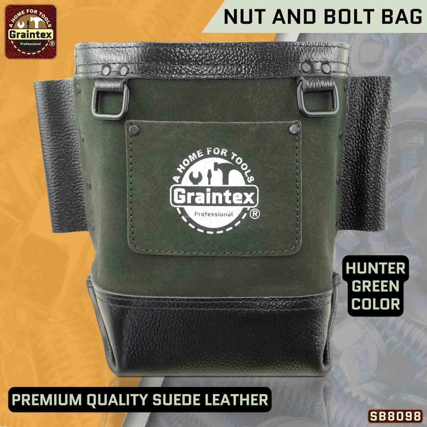 SB8098 :: Nut & Bolt Bag Hunter Green Color Premium Quality Suede Leather