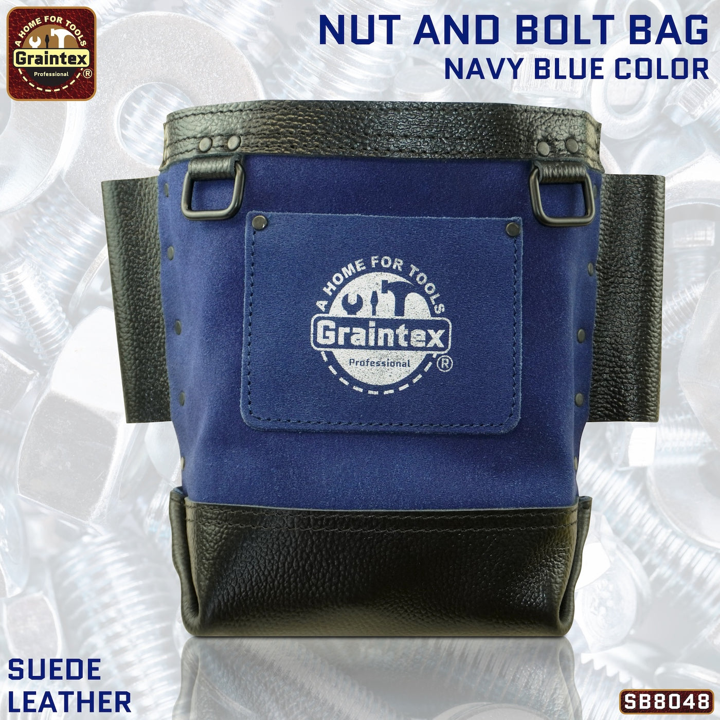 CB8048 :: Nut & Bolt Bag Navy Blue Color Premium Quality Suede Leather