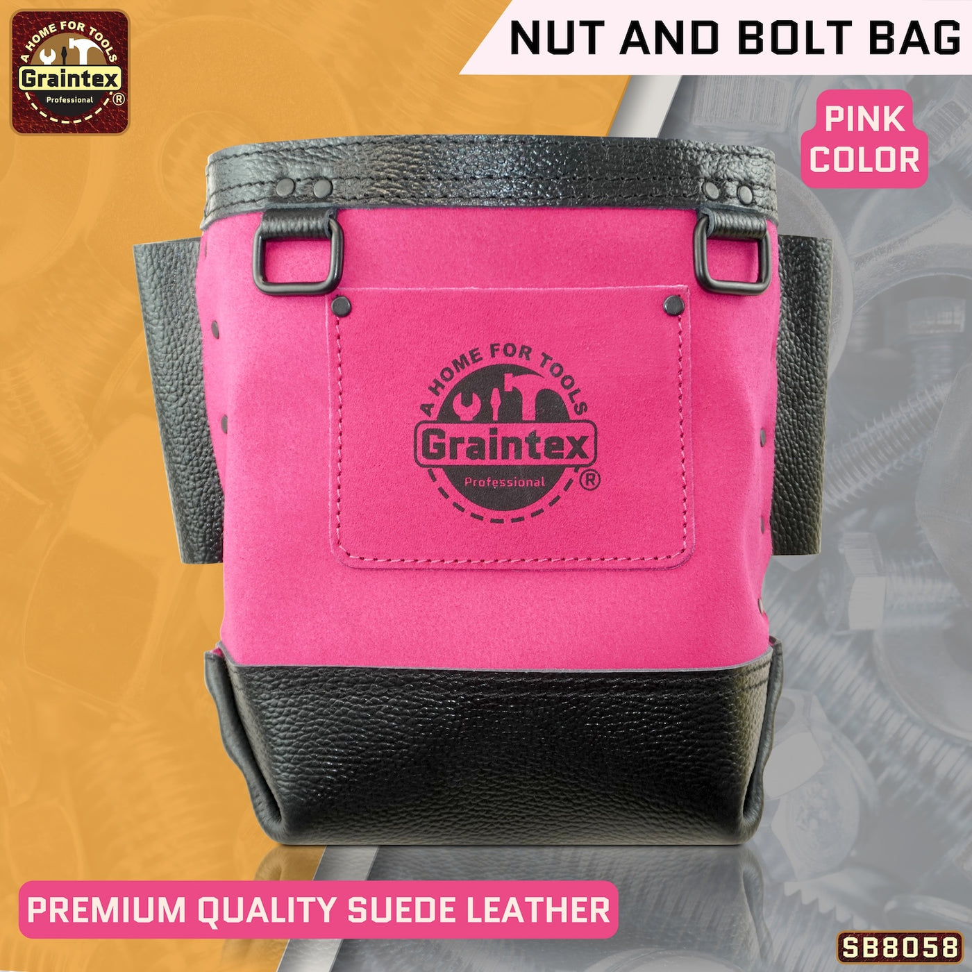 SB8058 :: Nut & Bolt Bag Pink Color Premium Quality Suede Leather