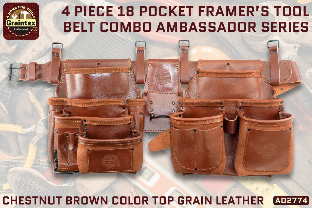 Graintex Ambassador Series Left-Handed Tool Pouch - Top Grain Leather For Framers & Handymen - View #3
