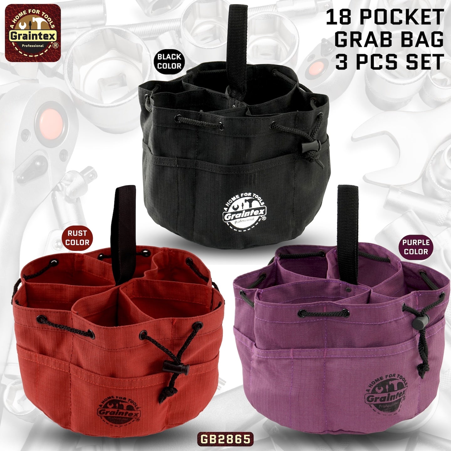 GB2865 :: 3 Pcs Grab Bags Set Rust, Black and Purple Color