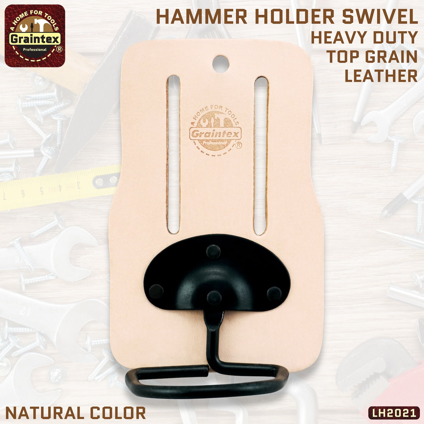 LH2021 :: HAMMER HOLDER SWIVEL HEAVY DUTY NATURAL COLOR TOP GRAIN LEATHER