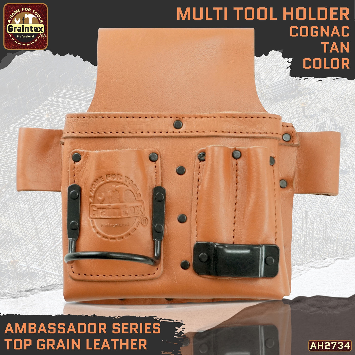 AMBASSADOR SERIES MULTI TOOL HOLDER COGNAC TAN COLOR TOP GRAIN LEATHER