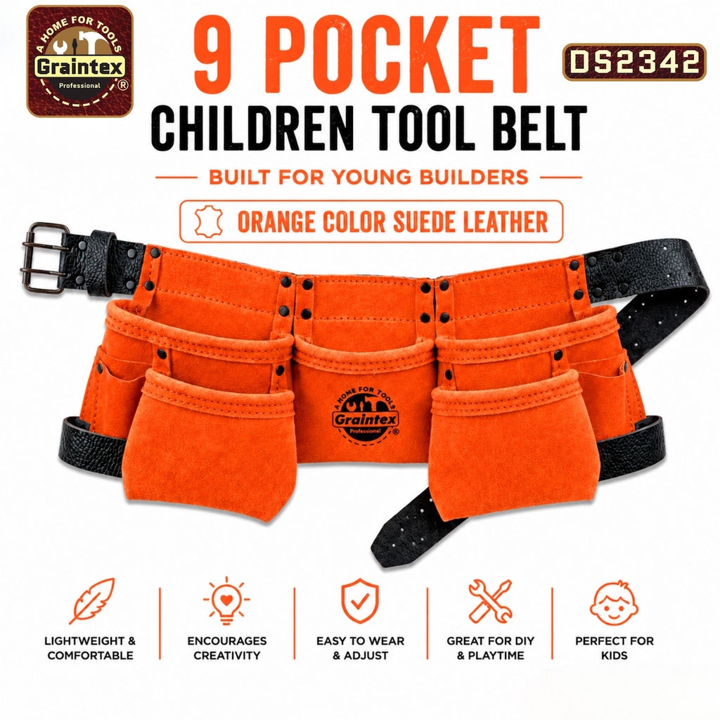9 Pocket Children Tool Belt Orange Color Suede Leather – Graintex