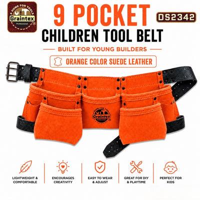 9 Pocket Children Tool Belt Orange Color Suede Leather  display picture 1