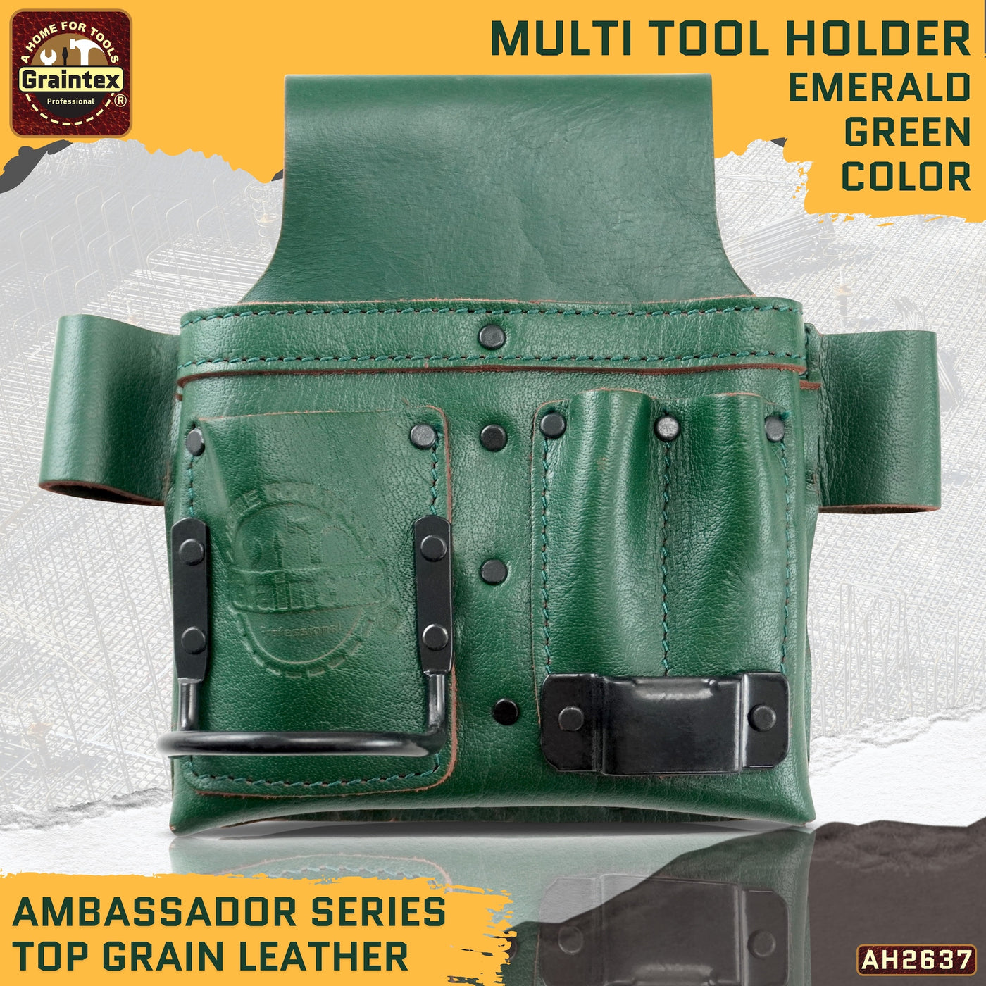 AMBASSADOR SERIES MULTI TOOL HOLDER EMERALD GREEN COLOR TOP GRAIN LEATHER