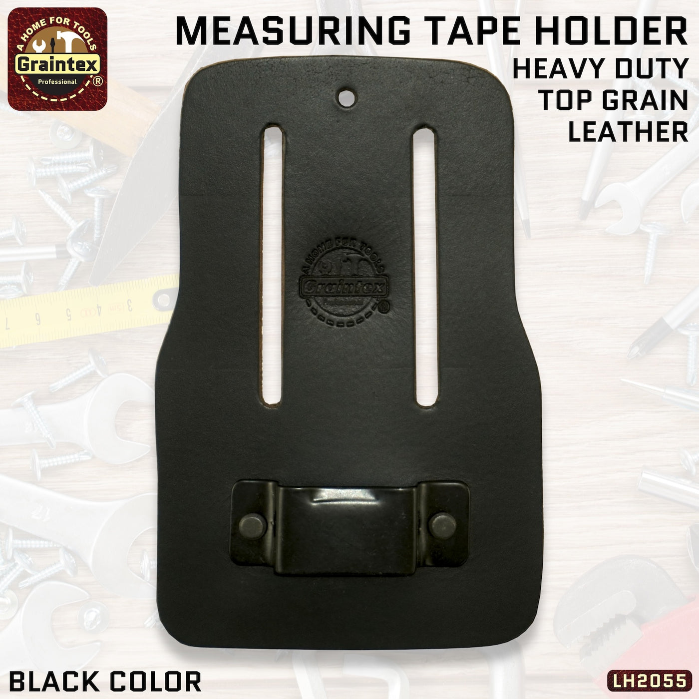 LH2055 :: MEASURING TAPE HOLDER BLACK COLOR TOP GRAIN LEATHER
