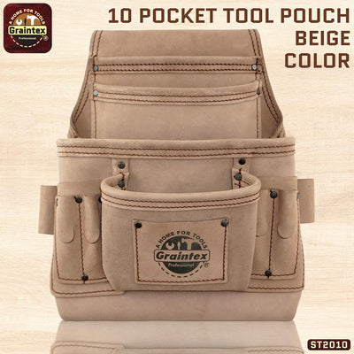 ST2010 :: 10 Pocket Nail & Tool Pouch Beige Color Top Grain Leather