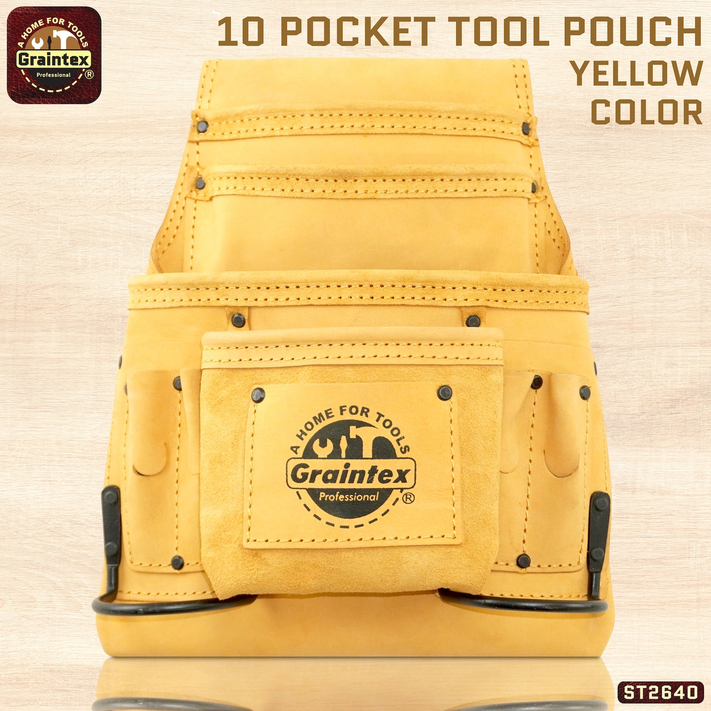ST2640 :: 10 Pocket Nail & Tool Pouch Yellow Color Top Grain Leather