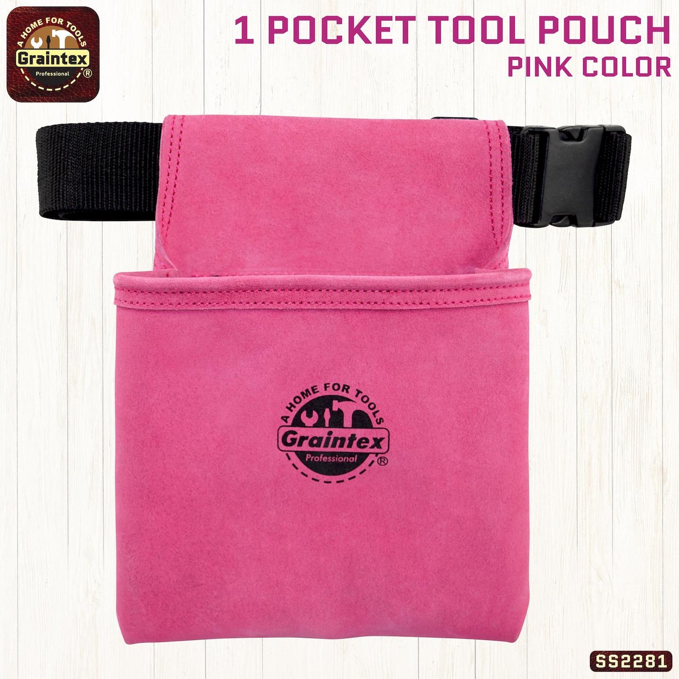 SS2281 :: 1 Pocket Nail & Tool Pouch Pink Color Suede Leather with Belt