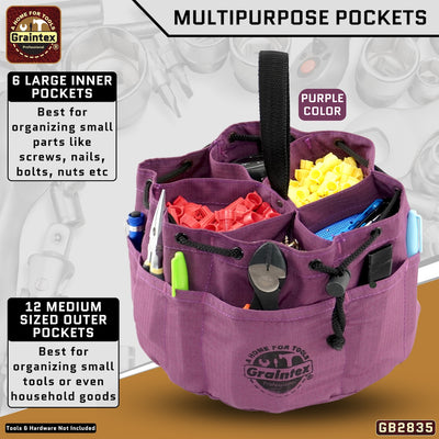 GB2835 :: 3 Pcs Grab Bags Set Purple, Pink and Lime Green Color Rip-stop Canvas 18 Pockets