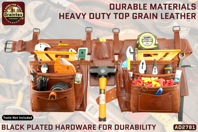 AD2781 :: 4 Piece 17 Pocket Framer's Tool Belt Combo Ambassador Series Chestnut Brown Color Top Grain Leather
