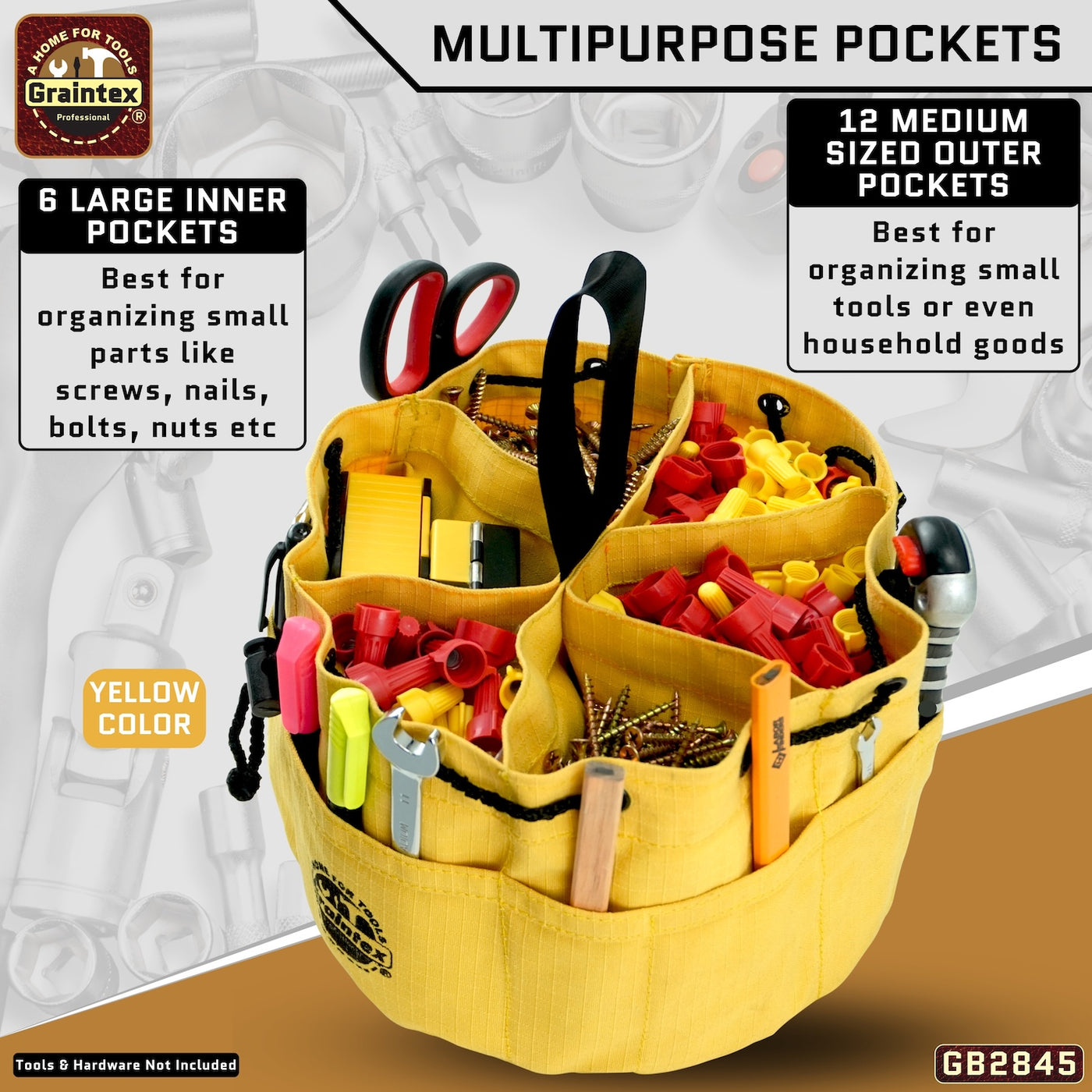 GB2845 :: 3 Pcs Grab Bags Set Yellow, Orange and Hunter Green Color Rip-stop Canvas 18 Pockets