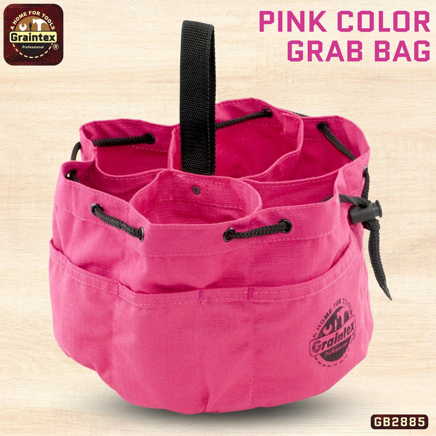 GB2885 :: Grab Bag Pink Color Rip-stop Canvas 18 Pockets Drawstring Closure