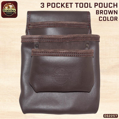 OS2257 :: 3 Pocket Nail &amp; Tool Pouch Oil Tanned Leather