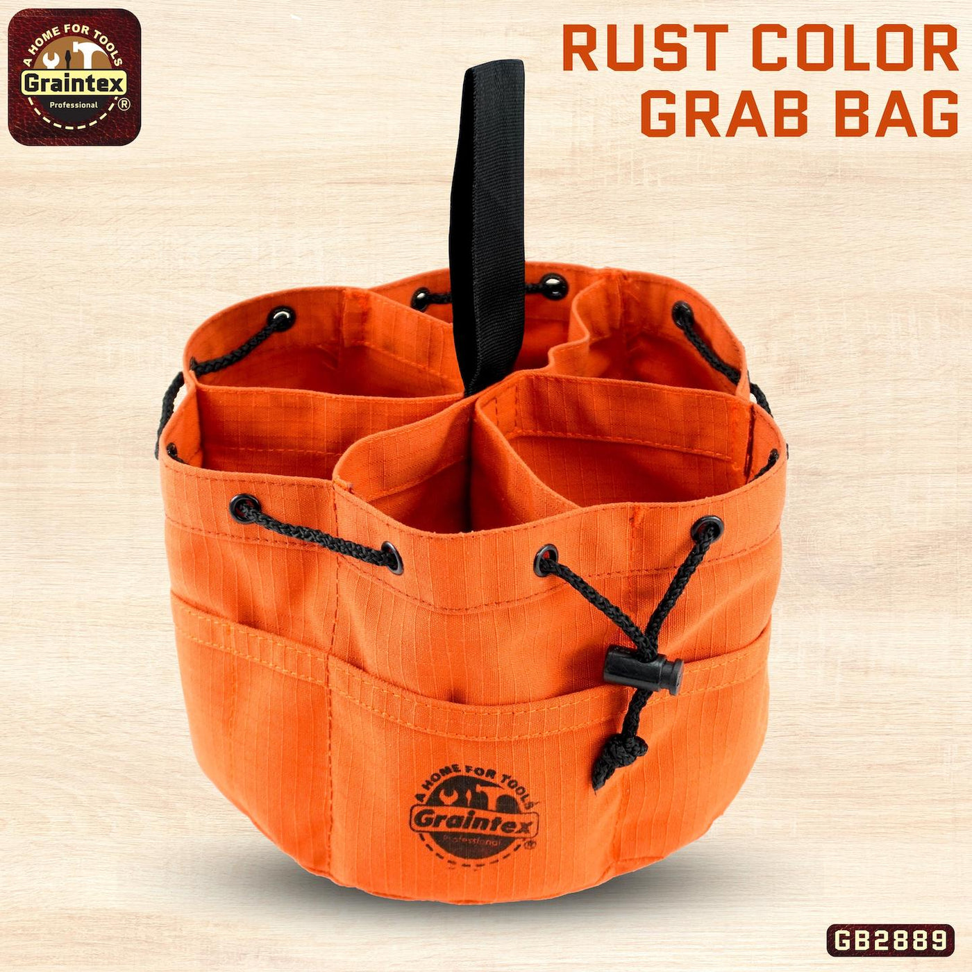 GB2889 :: Grab Bag Rust Color Rip-stop Canvas 18 Pockets Drawstring Closure