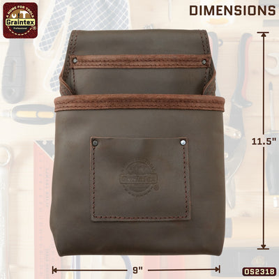 OS2318 :: 2 Pocket Nail & Tool Pouch Brown Color Top Grain Oil Tanned Leather