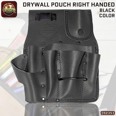 OS2353 :: Drywall Pouch Right Handed Black Color Top Grain Leather
