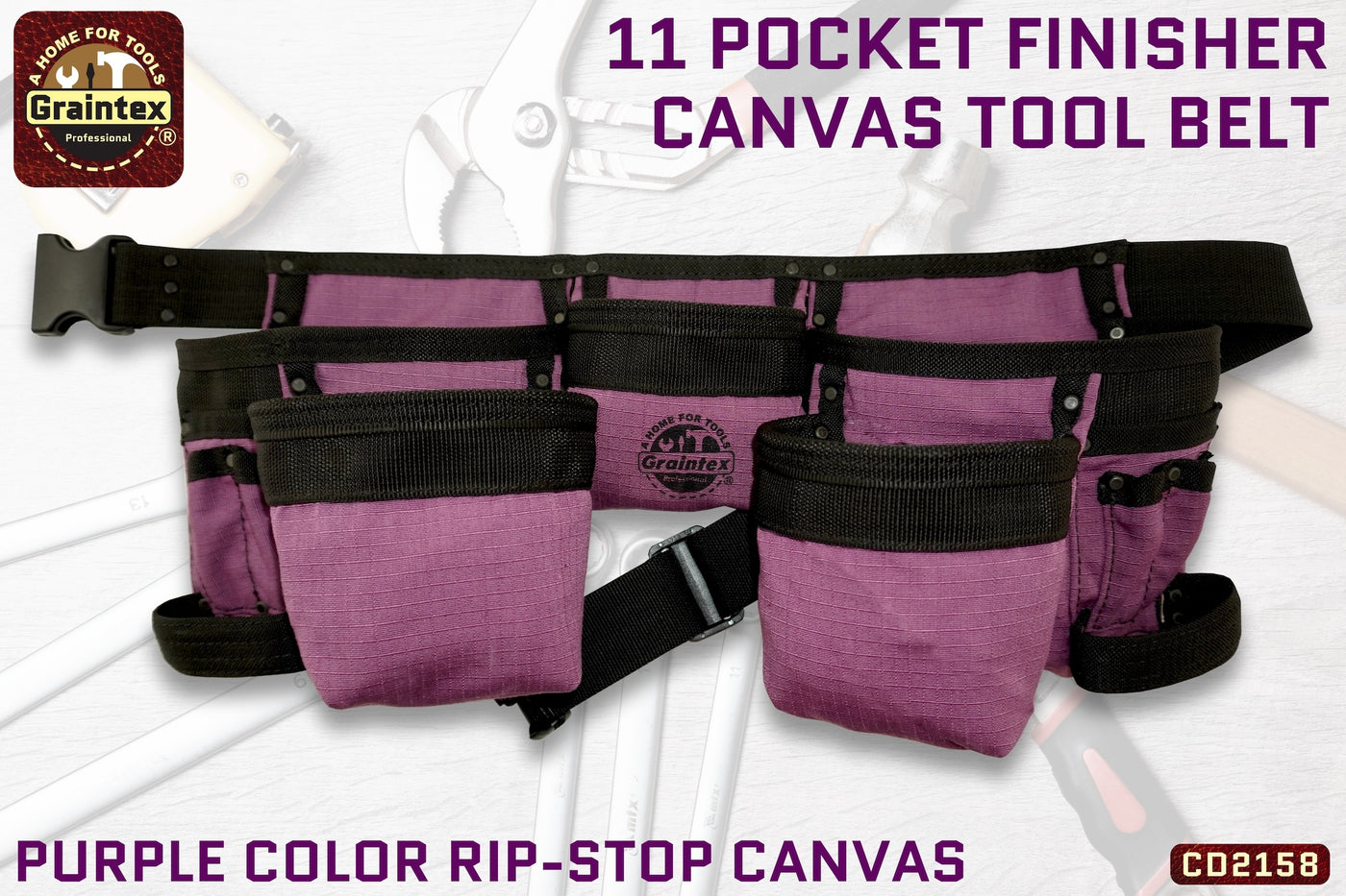 CD2158 :: 11 POCKET FINISHER CANVS TOOL BELT PURPLE COLOR RIP-STOP CANVAS