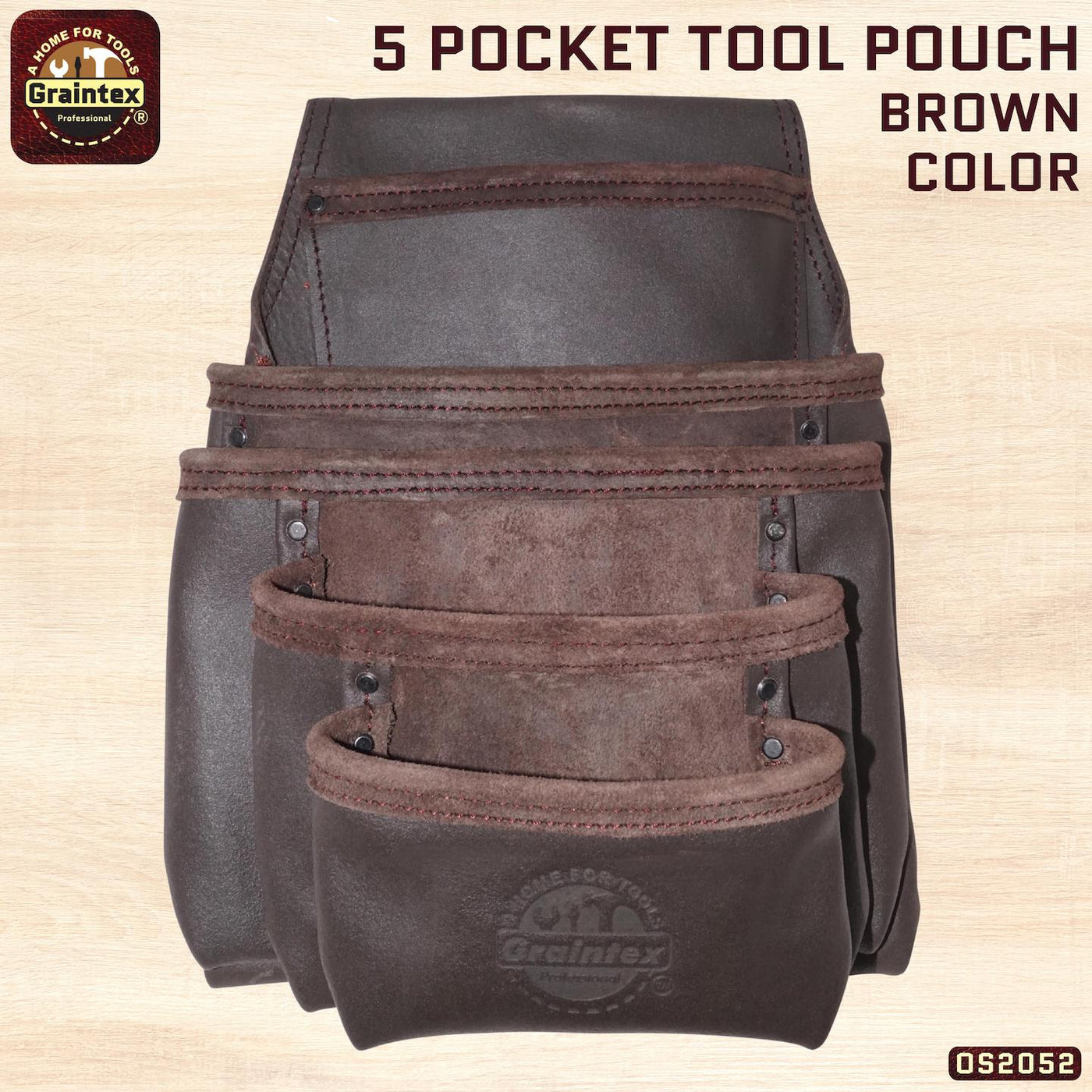 OS2052 :: 5 Pocket Nail & Tool Pouch Oil Tanned Leather