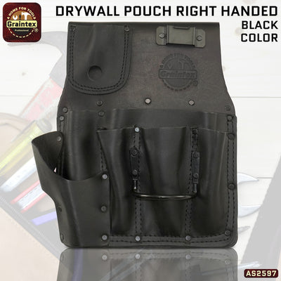 AS2597 :: Drywall Pouch Right Handed Ambassador Series Black Color Top Grain Leather