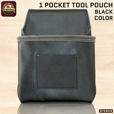 ST2859 :: 1 Pocket Nail & Tool Pouch RUGGED Black Color Top Grain Leather