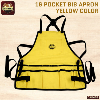 CA2409 :: Bib Apron 16 Pocket Yellow Color Rip-stop Canvas