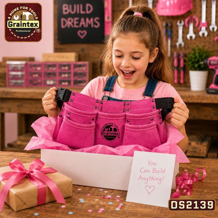 9 Pocket Children Tool Belt Pink Color Suede Leather – Graintex