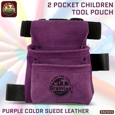 SS2555 :: 2 Pocket Children Tool Pouch Purple Color Suede Leather