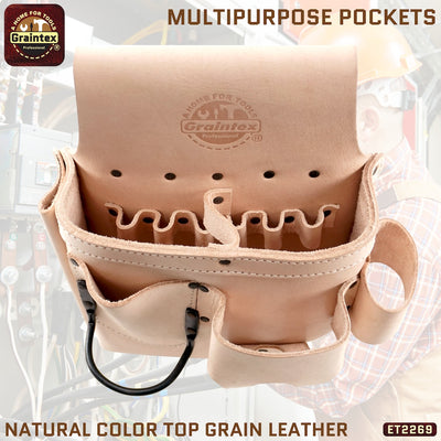 ET2269 :: 7 Pocket Electrician’s Tool Pouch Natural Color Top Grain Leather