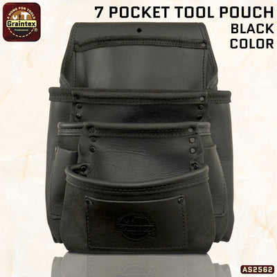 AS2562 :: 7 Pocket Framer's Tool Pouch Ambassador Series Black Color Top Grain Leather