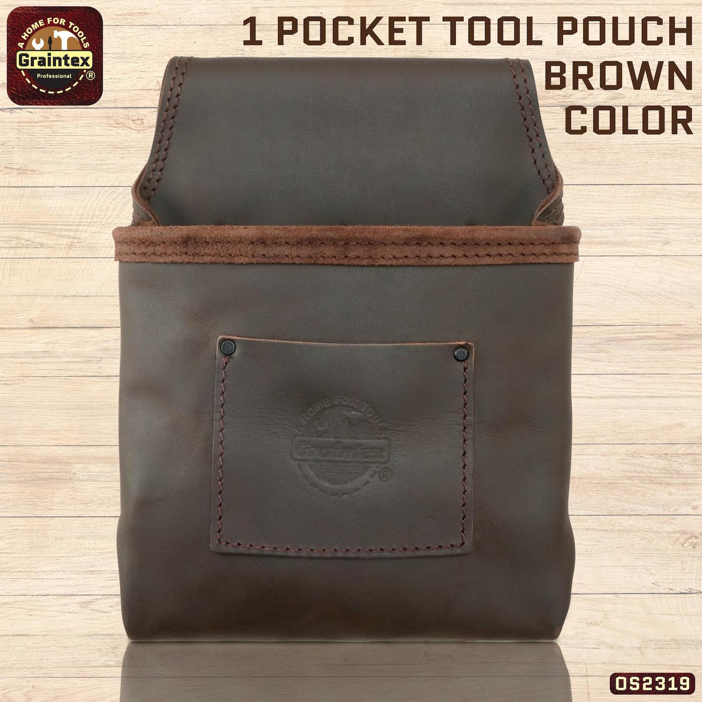 OS2319 :: 1 Pocket Nail & Tool Pouch Brown Color Top Grain Oil Tanned Leather