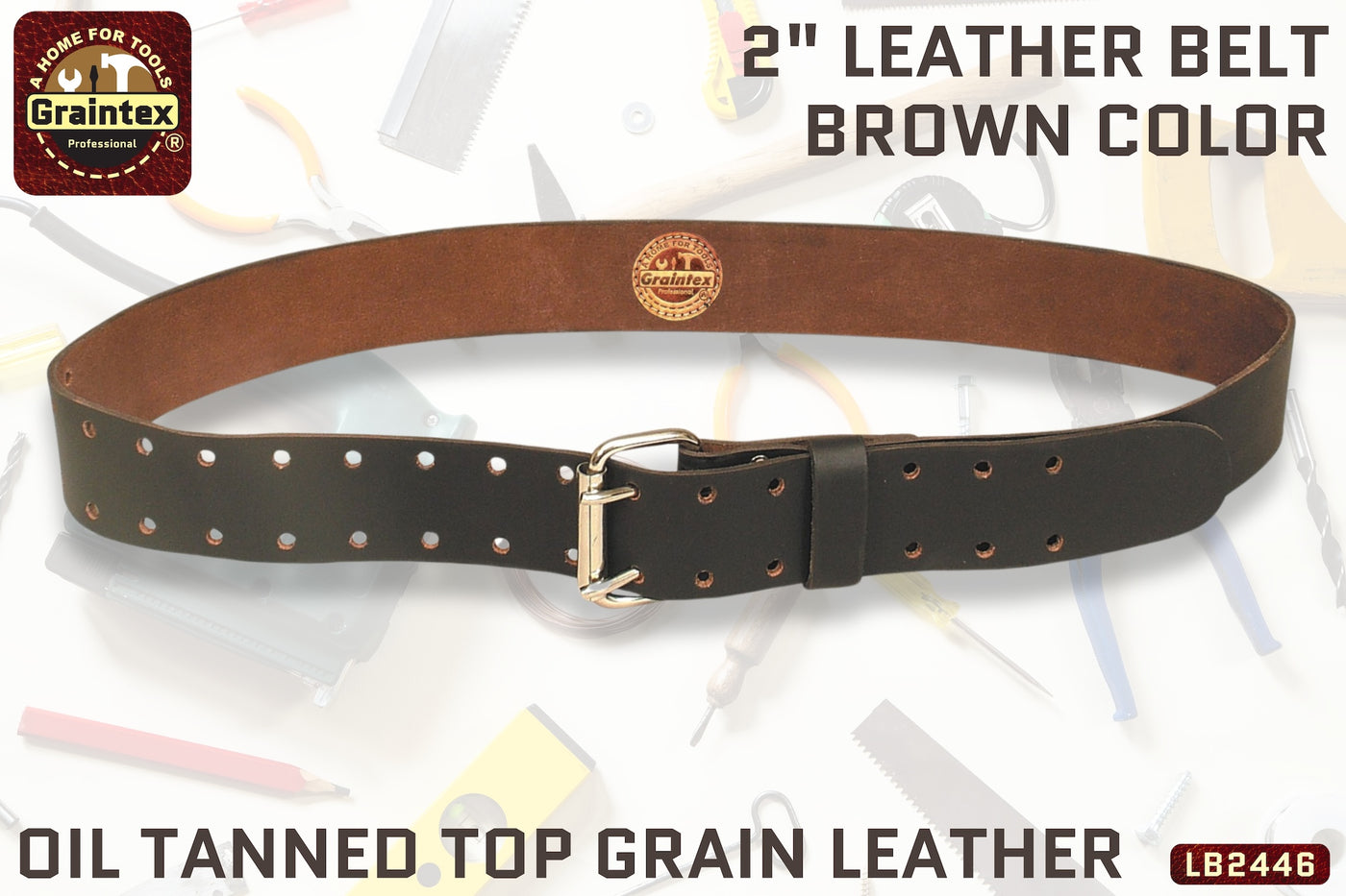 LB2446 :: 2” LEATHER BELT BROWN COLOR OIL TANNED LEATHER