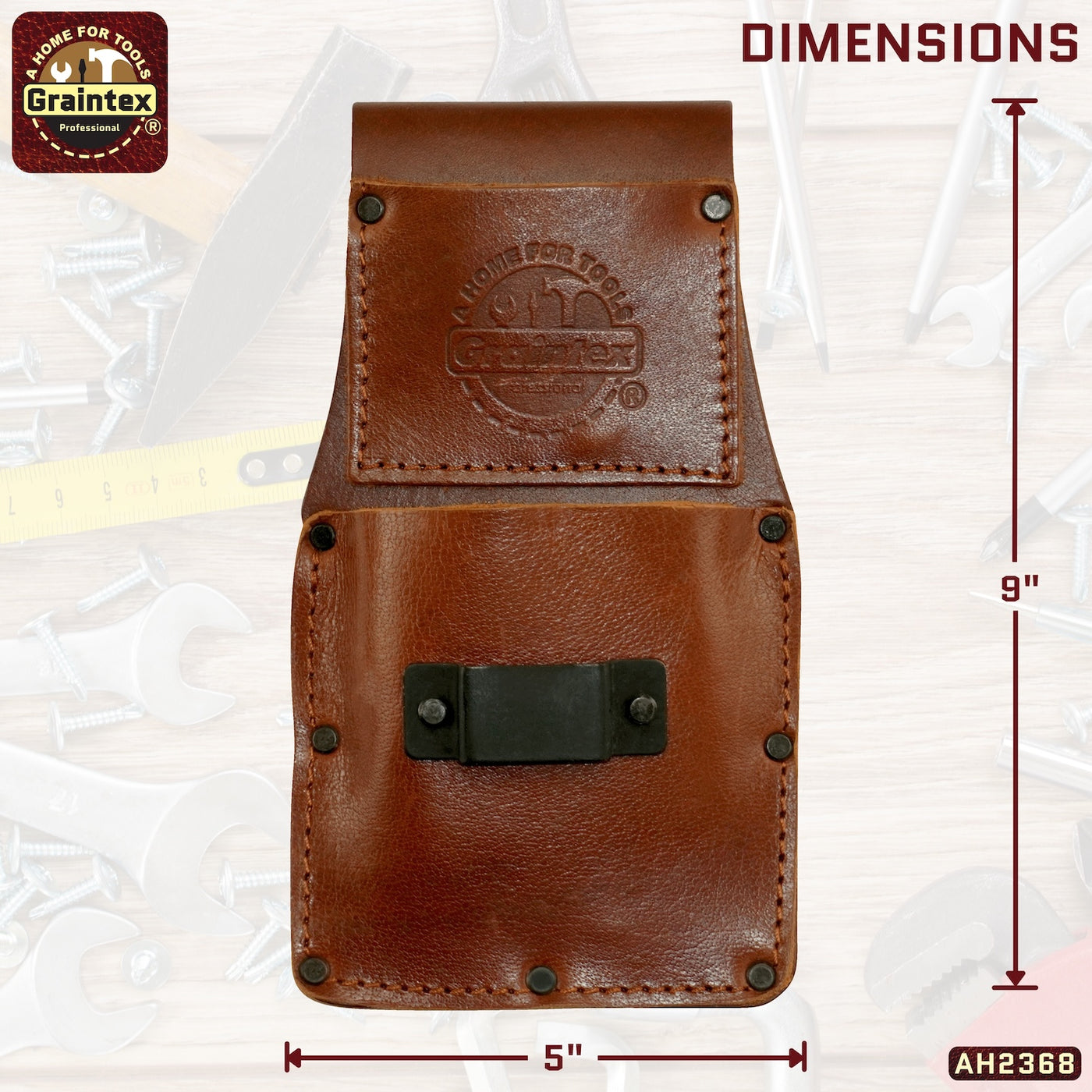AH2368 :: AMBASSADOR SERIES MEASURING TAPE HOLDER CHESTNUT BROWN COLOR TOP GRAIN LEATHER