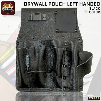 ST2882 :: Drywall Pouch Left Handed Black Color RUGGED Top Grain Leather