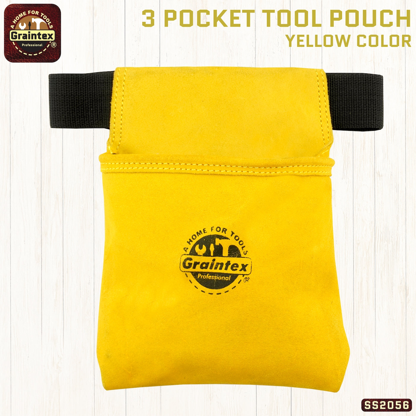 SS2056 :: 1 Pocket Nail & Tool Pouch Yellow Color Suede Leather with Belt