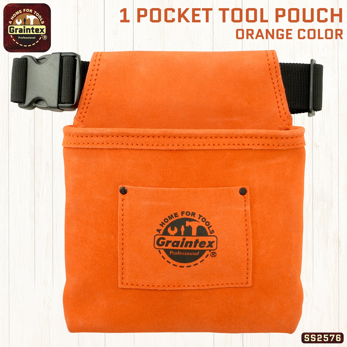 SS2576 :: 1 Pocket Nail & Tool Pouch Orange Color Suede Leather with Belt