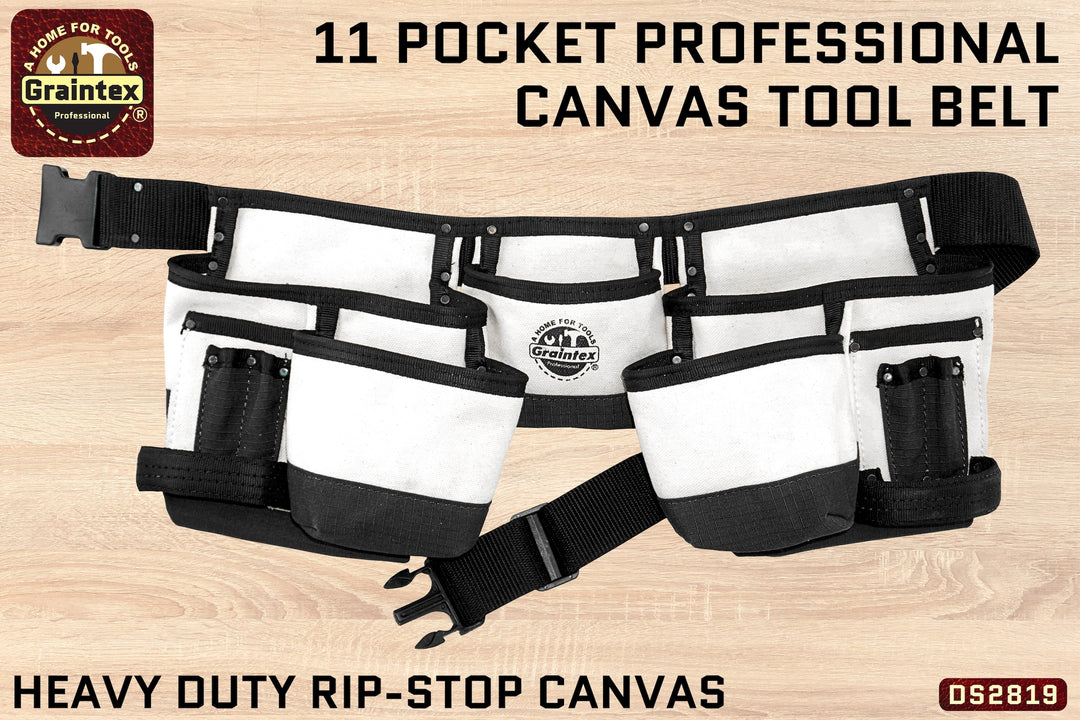 CD2819 :: 11 POCKET PROFESSIONAL CANVAS TOOL BELT HEAVY DUTY RIP