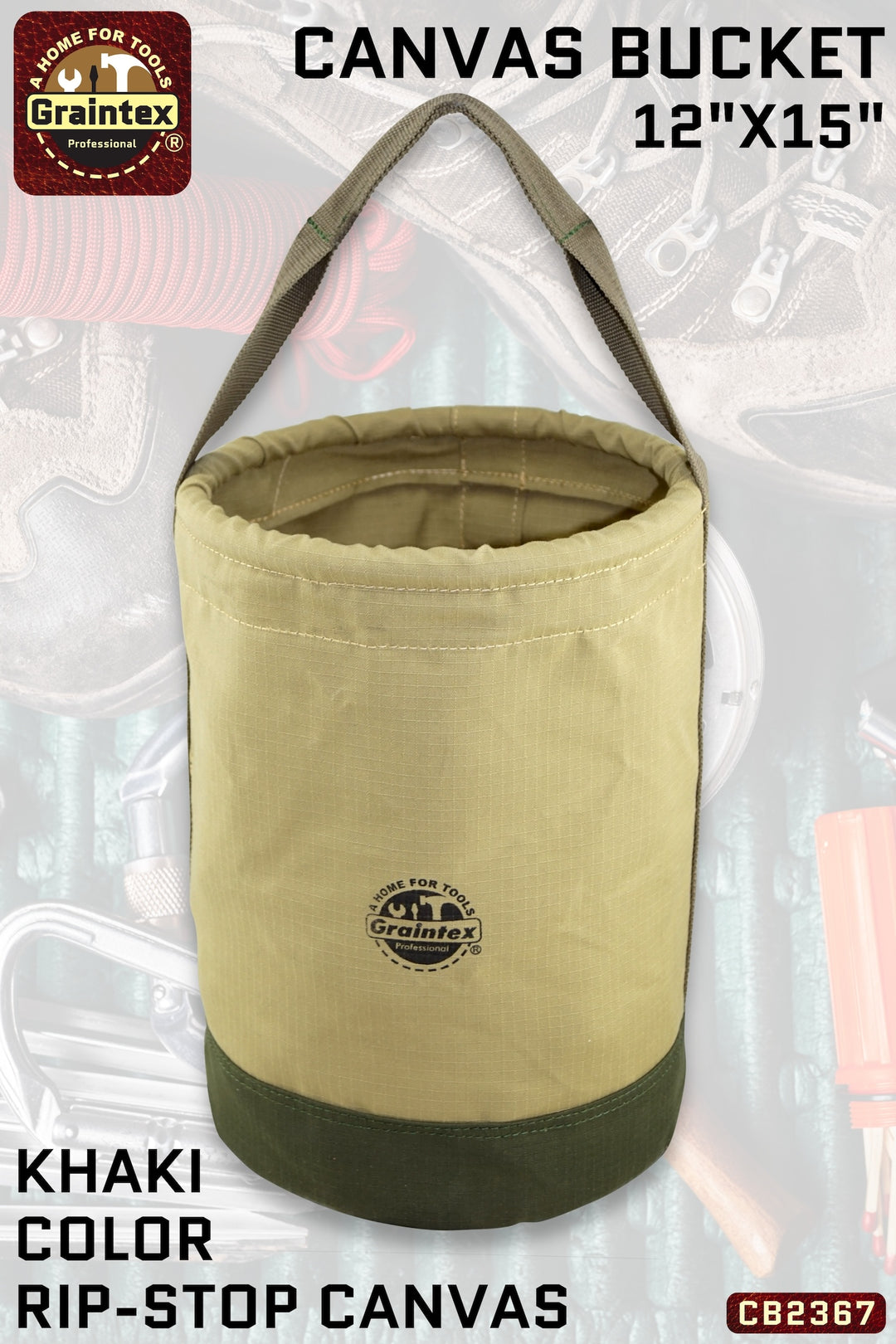 CB2367 :: MULTIPURPOSE CANVAS BUCKET 12”X15” WEBBING HANDLE – Graintex