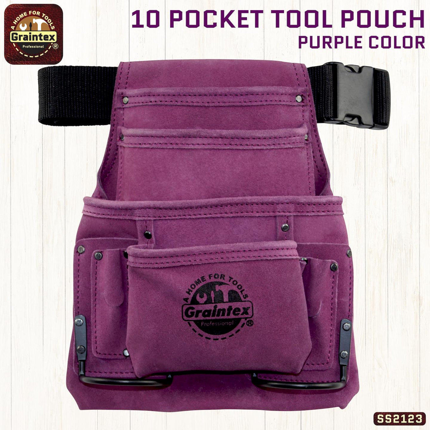 SS2123 :: 10 Pocket Nail & Tool Pouch Purple Color Suede Leather with Belt