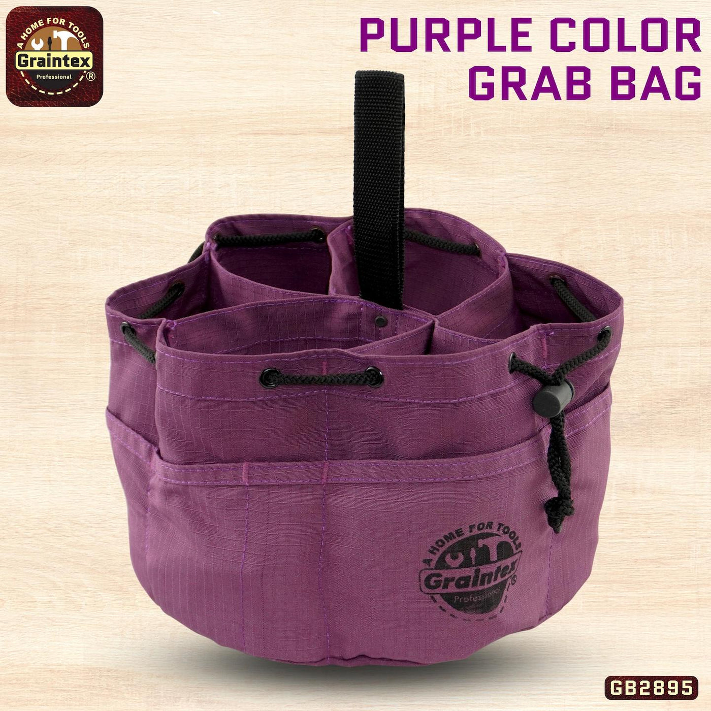 GB2895 :: Grab Bag Purple Color Rip-stop Canvas 18 Pockets Drawstring Closure