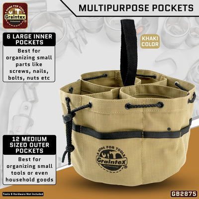 GB2875 :: 3 Pcs Grab Bags Set Khaki, Black and Hunter Green Color Rip-stop Canvas 18 Pockets