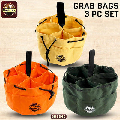 GB2845 :: 3 Pcs Grab Bags Set Yellow, Orange and Hunter Green Color Rip-stop Canvas 18 Pockets