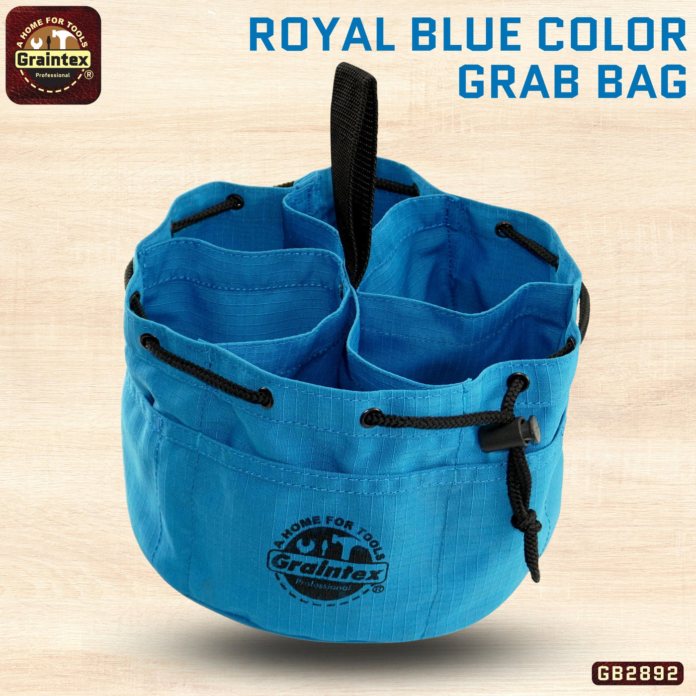GB2892 :: Grab Bag Royal Blue Color Rip-stop Canvas 18 Pockets Drawstring Closure