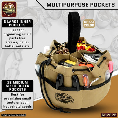 GB2825 :: 3 Pcs Grab Bags Set Rust, Black and Khaki Color Rip-stop Canvas 18 Pockets