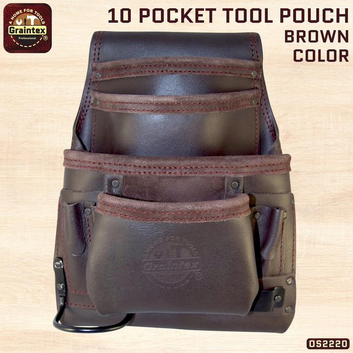 Leather Gold Tool Pouch – Oil-Tanned Leather With Extra Big Pockets For Nails & Tools