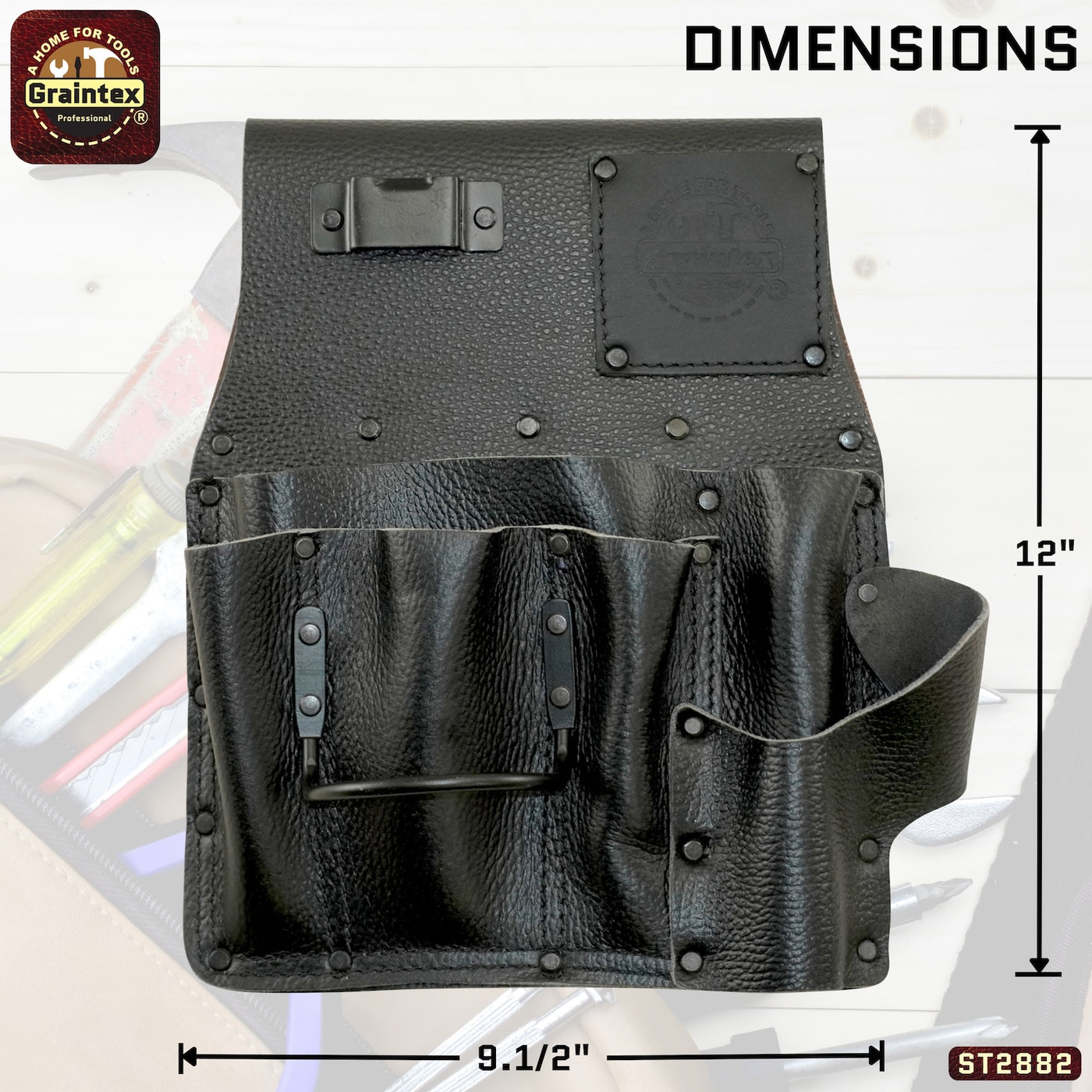 ST2882 :: Drywall Pouch Left Handed Black Color RUGGED Top Grain Leather