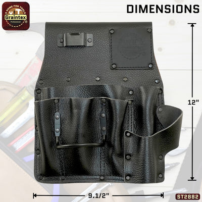 ST2882 :: Drywall Pouch Left Handed Black Color RUGGED Top Grain Leather