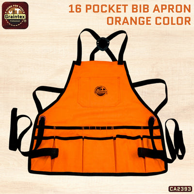 CA2393 :: Bib Apron 16 Pocket Orange Color Rip-stop Canvas