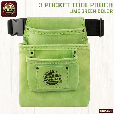SS2451 :: 3 Pocket Nail & Tool Pouch Lime Green Color Suede Leather with Belt